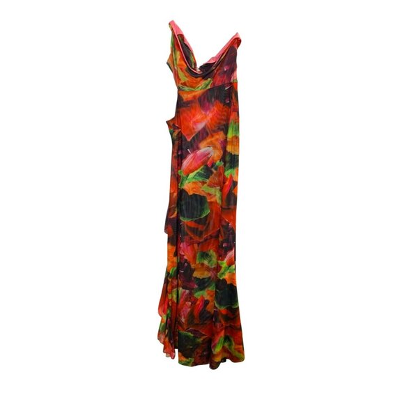 La Roma Maxi Dress Outcast Exclusives Abstract Strapless Ruffle Womens L NWT - Picture 7 of 9